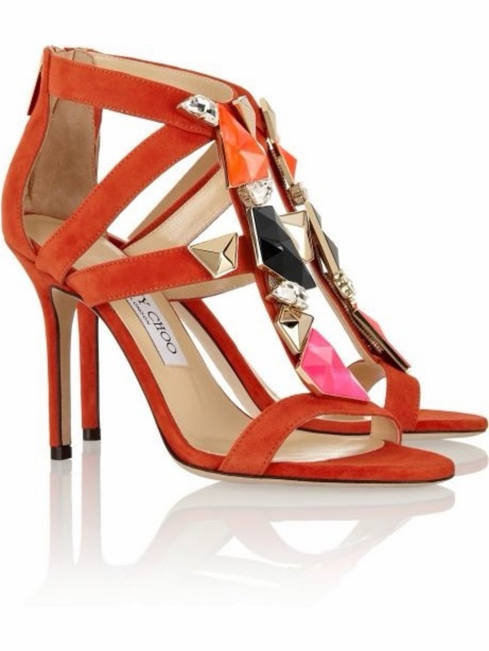 Jimmy Choo Red Gem-Strap Stiletto Sandals